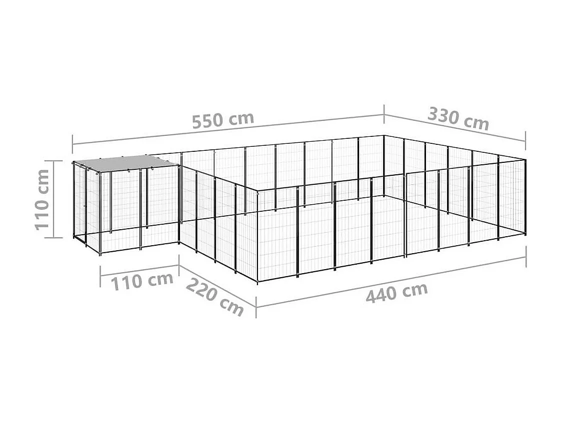 Cuccia da esterno gabbia per cani parco animali 15,73 m² 110 cm acciaio nero 02_0000497
