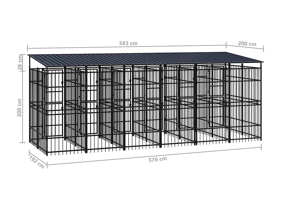 Canil gaiola exterior animal pac com teto para cães aço 11,06 m² preto 02_0041733