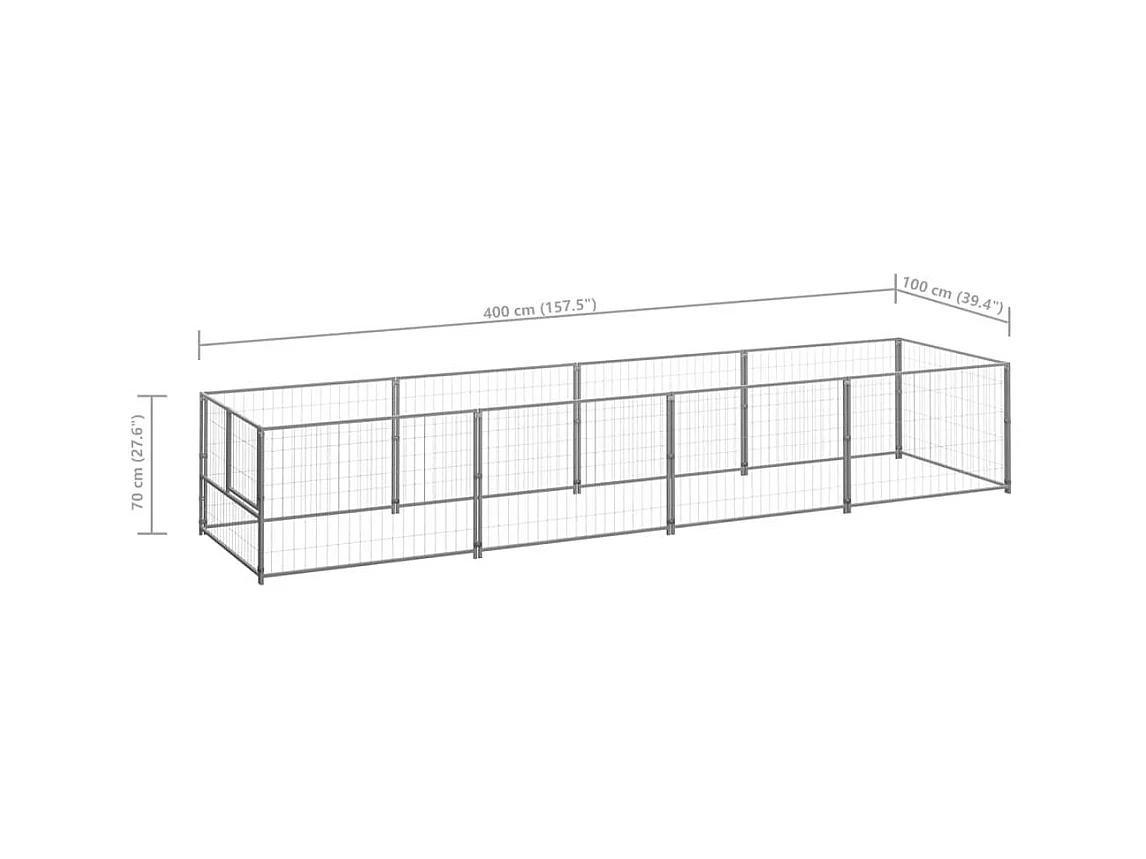 Chenil extérieur cage enclos argenté 400 x 100 x 70 cm 02_0000275