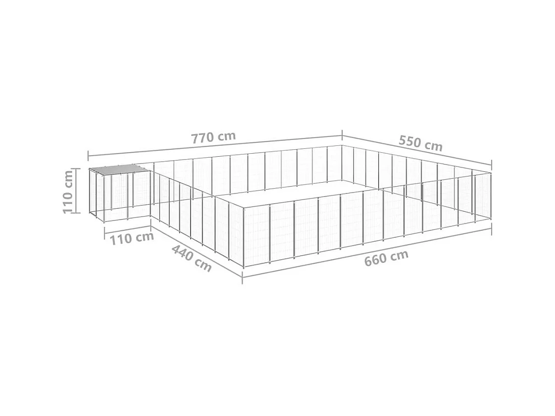 Chenil extérieur cage enclos argenté 770 x 550 x 110 cm 02_0000274