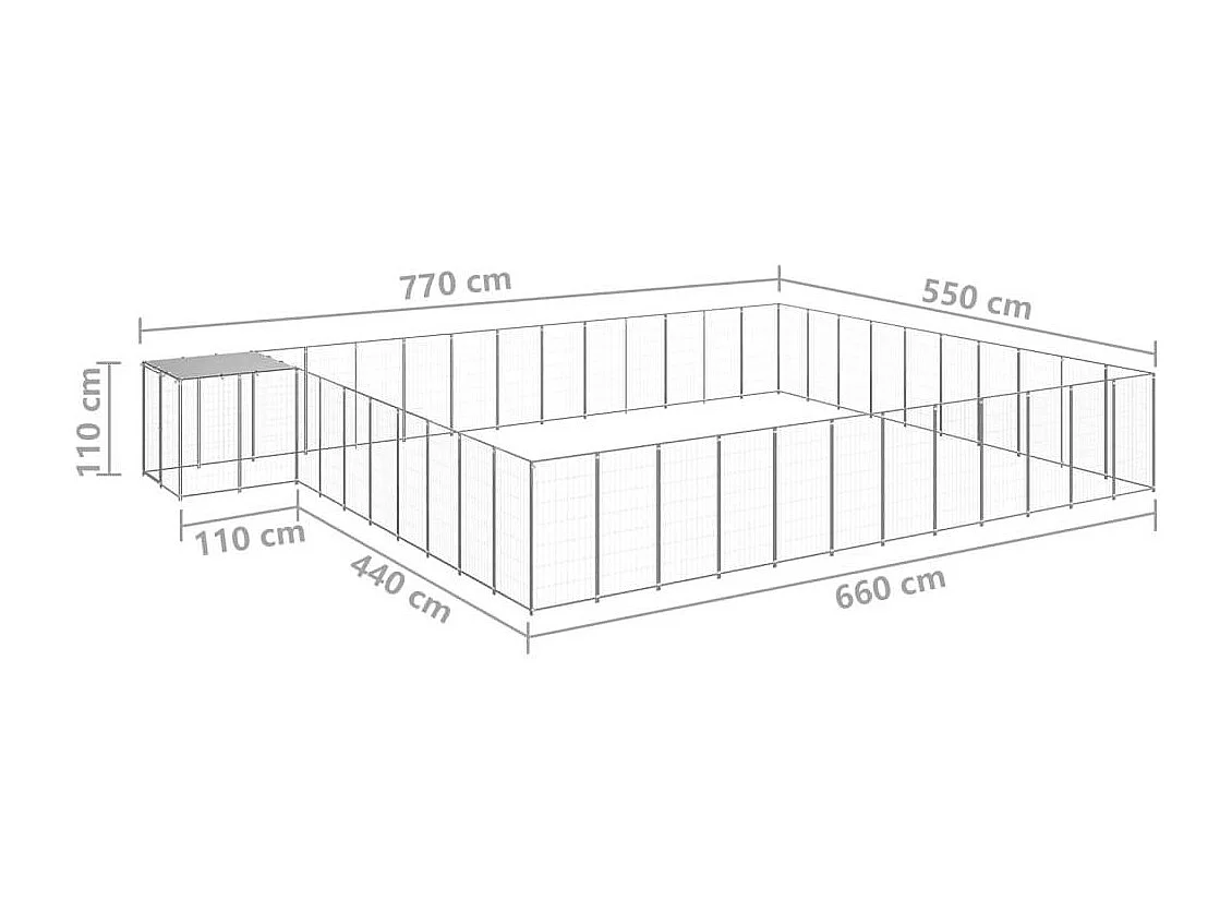 Jaula para perrera exterior, parque para mascotas, perro, plata, 37,51 m², acero 02_0000274