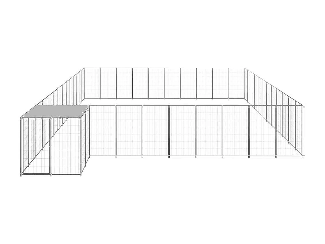 Jaula para perrera exterior, parque para mascotas, perro, plata, 37,51 m², acero 02_0000274
