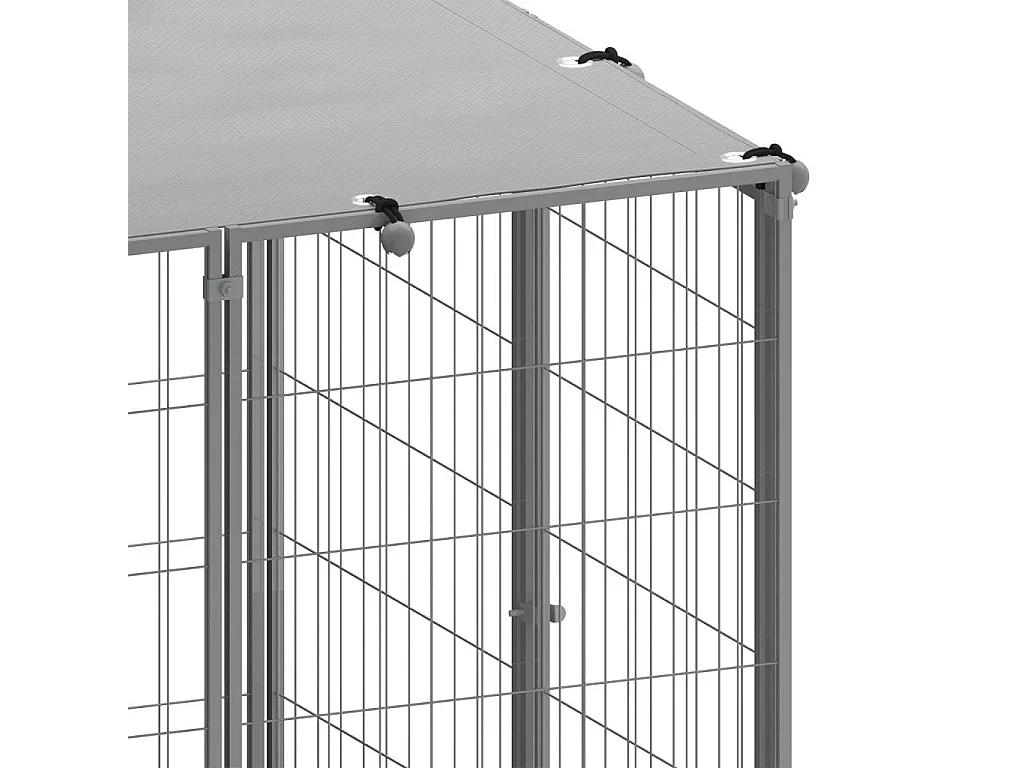Jaula para perrera exterior, parque para mascotas, perro, plata, 37,51 m², acero 02_0000274