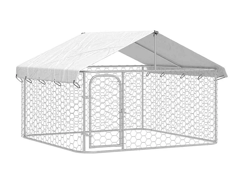Jaula para perrera exterior con techo para animales 200 x 200 x 150 cm Plata 02_0041907