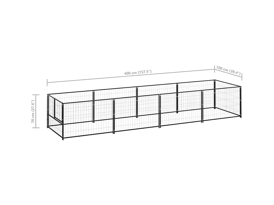 Chenil extérieur cage enclos noire 400 x 100 x 70 cm 02_0000530