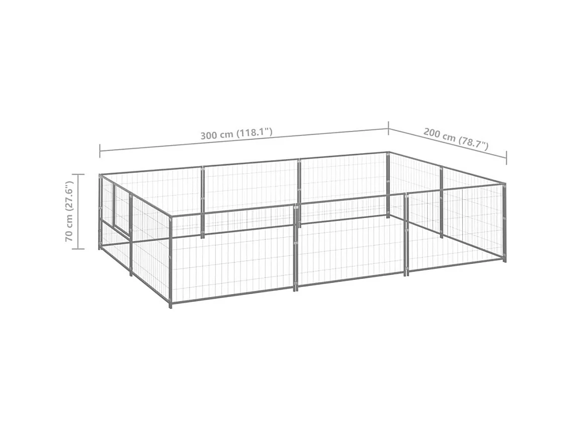 Chenil extérieur cage enclos argenté 300 x 200 x 70 cm 02_0000290