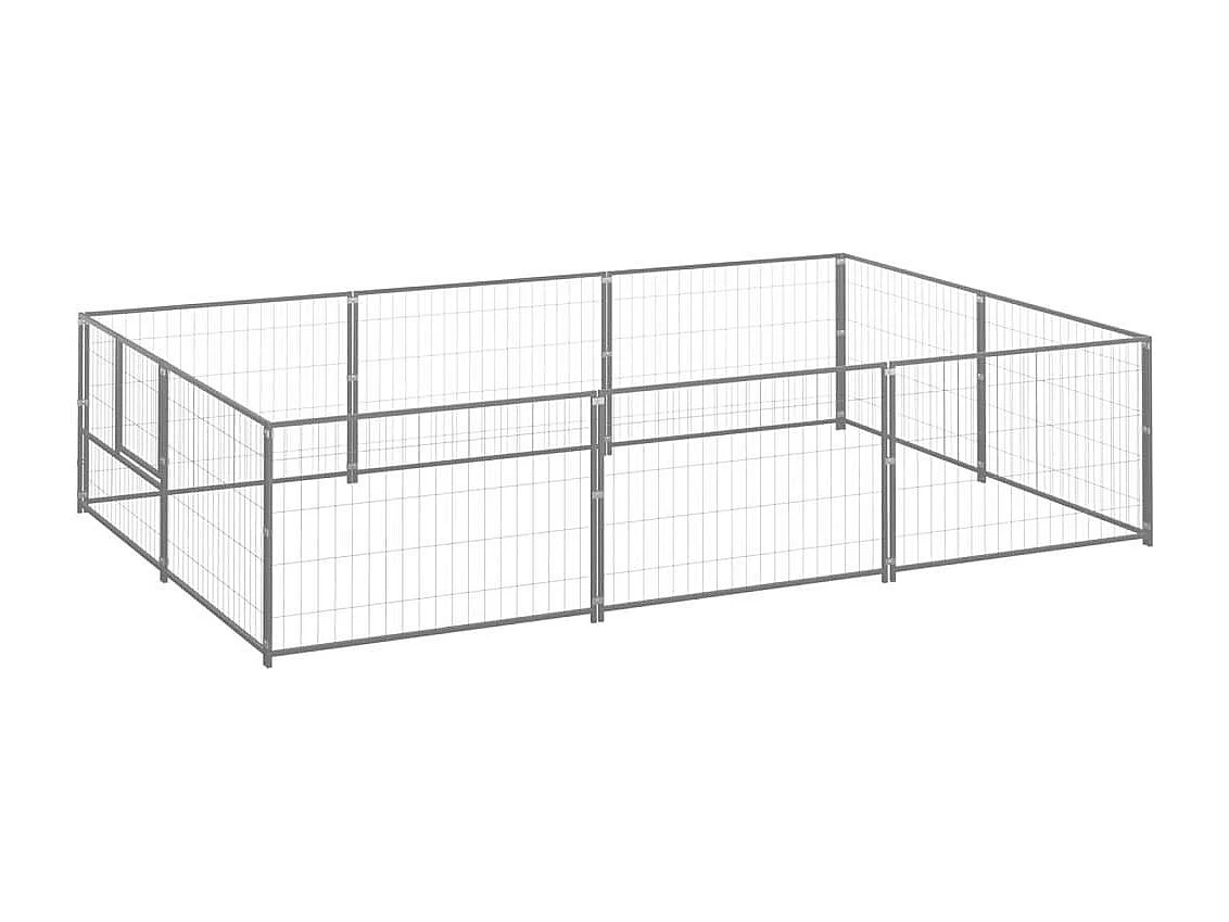 Cuccia da esterno gabbia per cani parco animali argento 6 m² acciaio 02_0000290