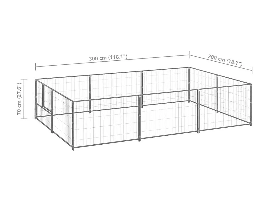 Cuccia da esterno gabbia per cani parco animali argento 6 m² acciaio 02_0000290