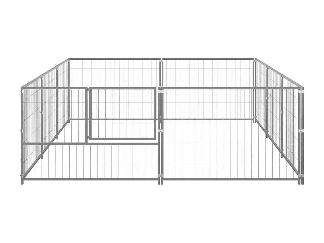 Cuccia da esterno gabbia per cani parco animali argento 6 m² acciaio 02_0000290