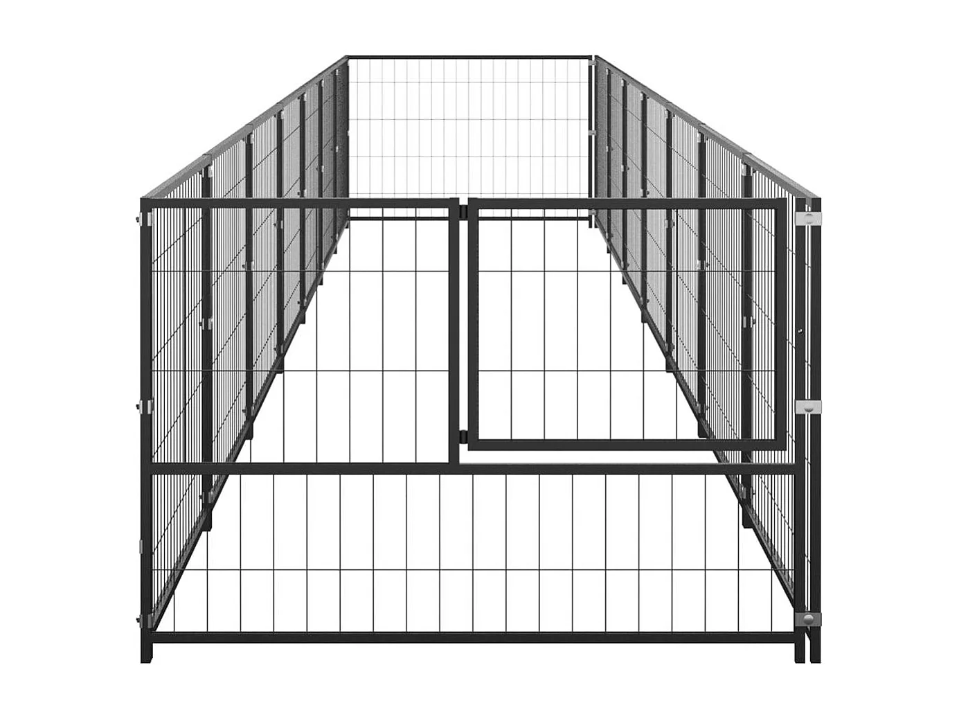 Jaula para perrera de exterior, recinto para parque de animales, perro, negro, 7 m², acero 02_0000552