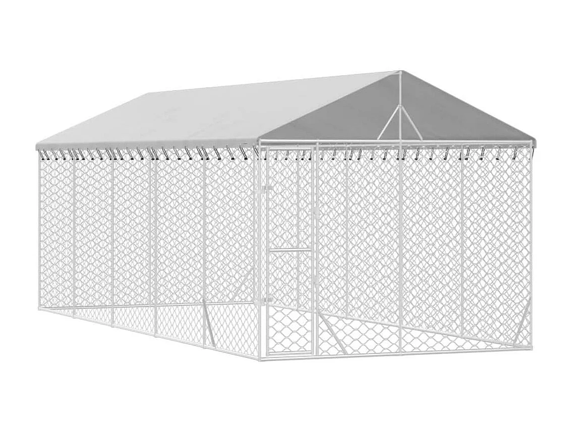 Gabbia per cuccia recinto per animali da esterno per cani con tetto argentato 3 x 7,5 x 2,5 m Argento 02_0041902