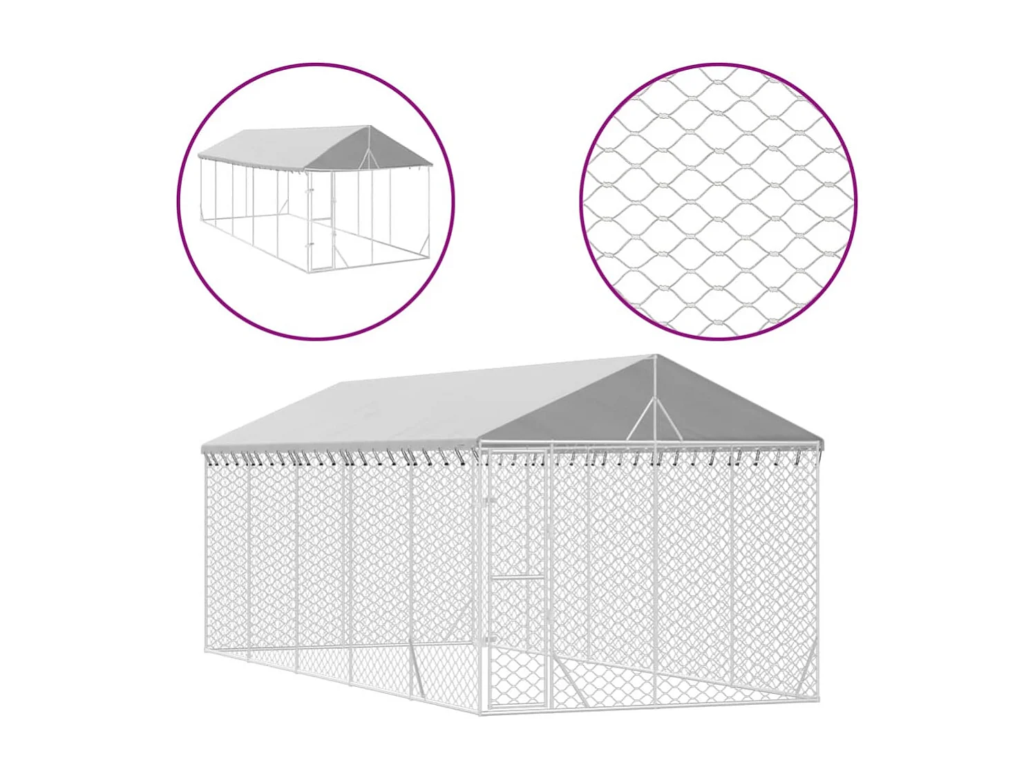 Gabbia per cuccia recinto per animali da esterno per cani con tetto argentato 3 x 7,5 x 2,5 m Argento 02_0041902