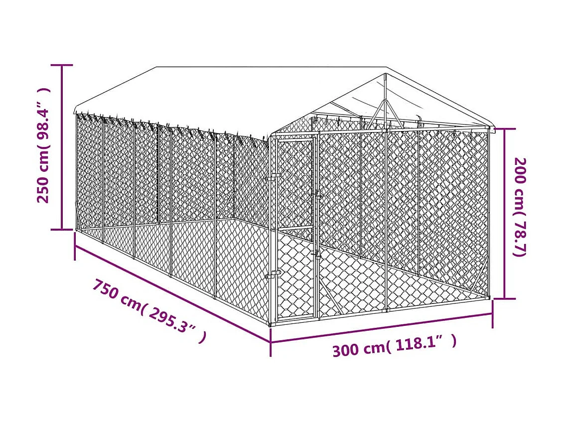 Gabbia per cuccia recinto per animali da esterno per cani con tetto argentato 3 x 7,5 x 2,5 m Argento 02_0041902