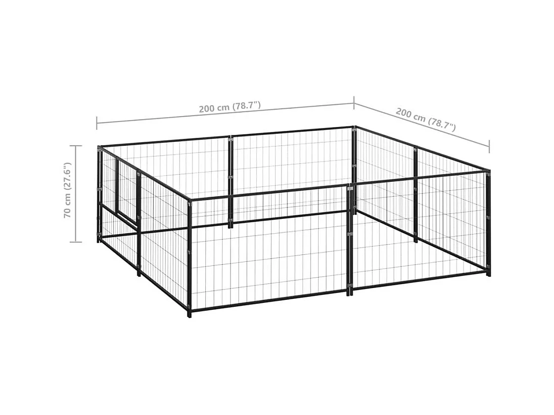 Chenil extérieur cage enclos noire 200 x 200 x 70 cm 02_0000531