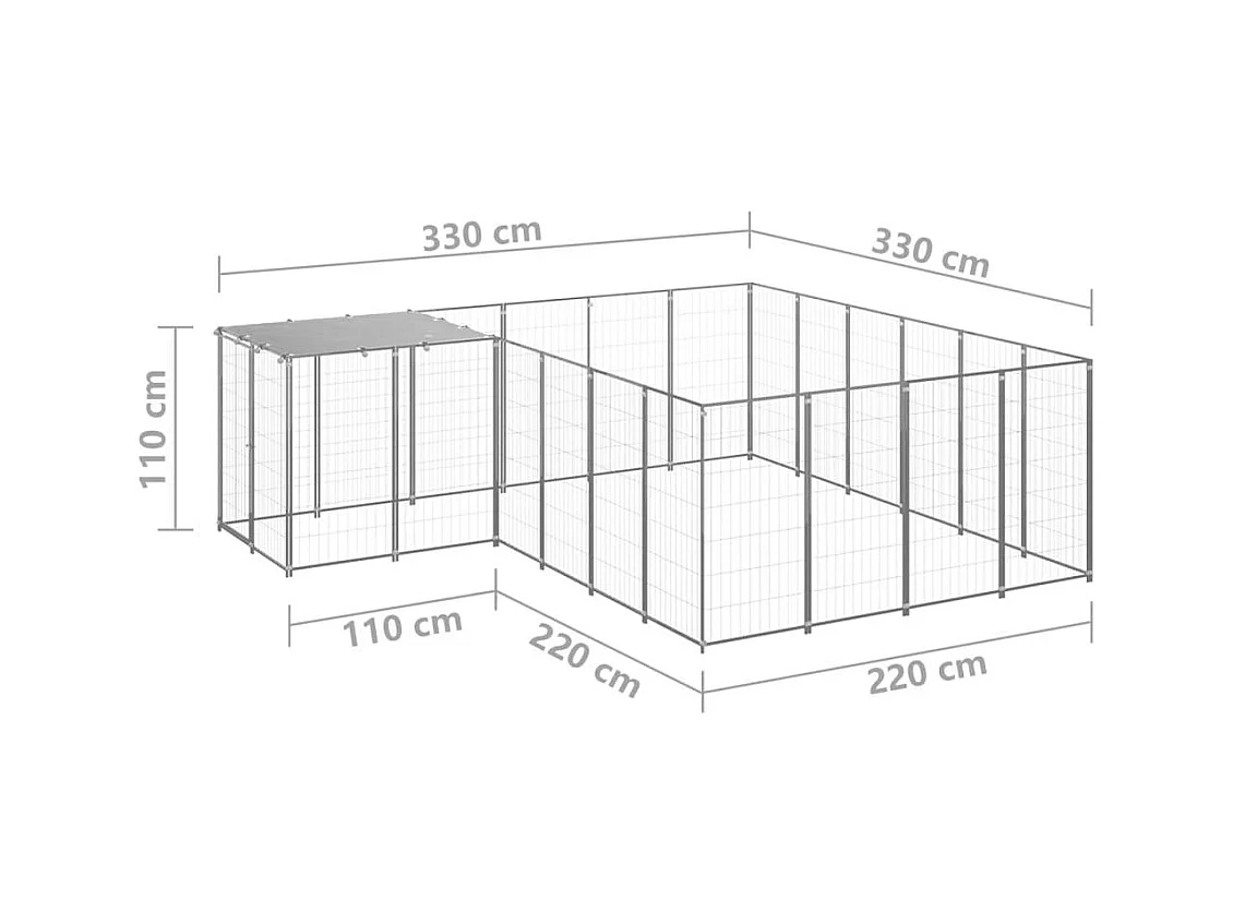 Chenil extérieur cage enclos argenté 330 x 330 x 110 cm 02_0000304