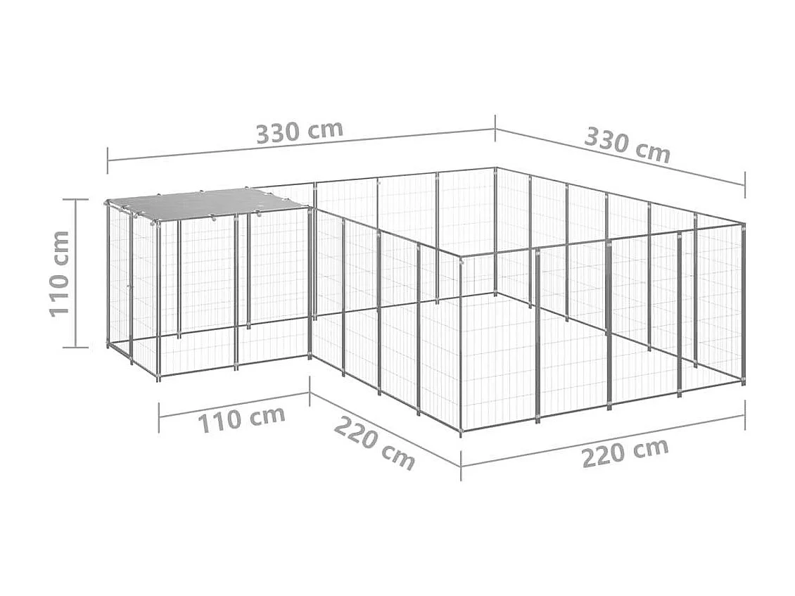 Jaula para perrera exterior, parque para mascotas, perro, plata, 8,47 m², acero 02_0000304