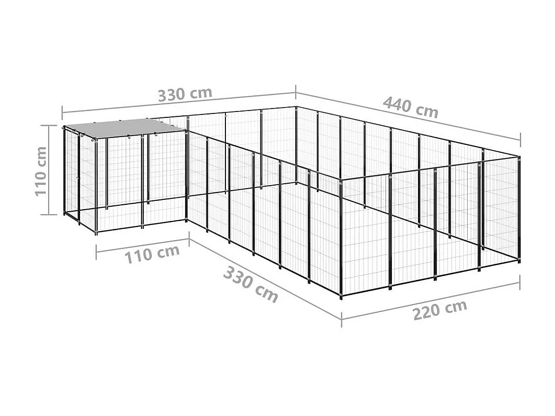 Chenil extérieur cage enclos noire 330 x 440 x 110 cm 02_0000487