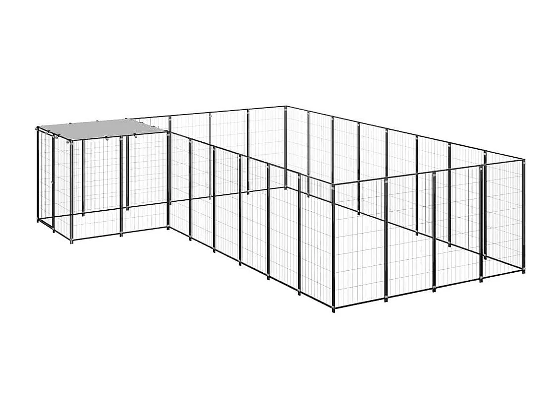 Caseta exterior para jaula, parque para animales y perros, 10,89 m², acero negro 02_0000487