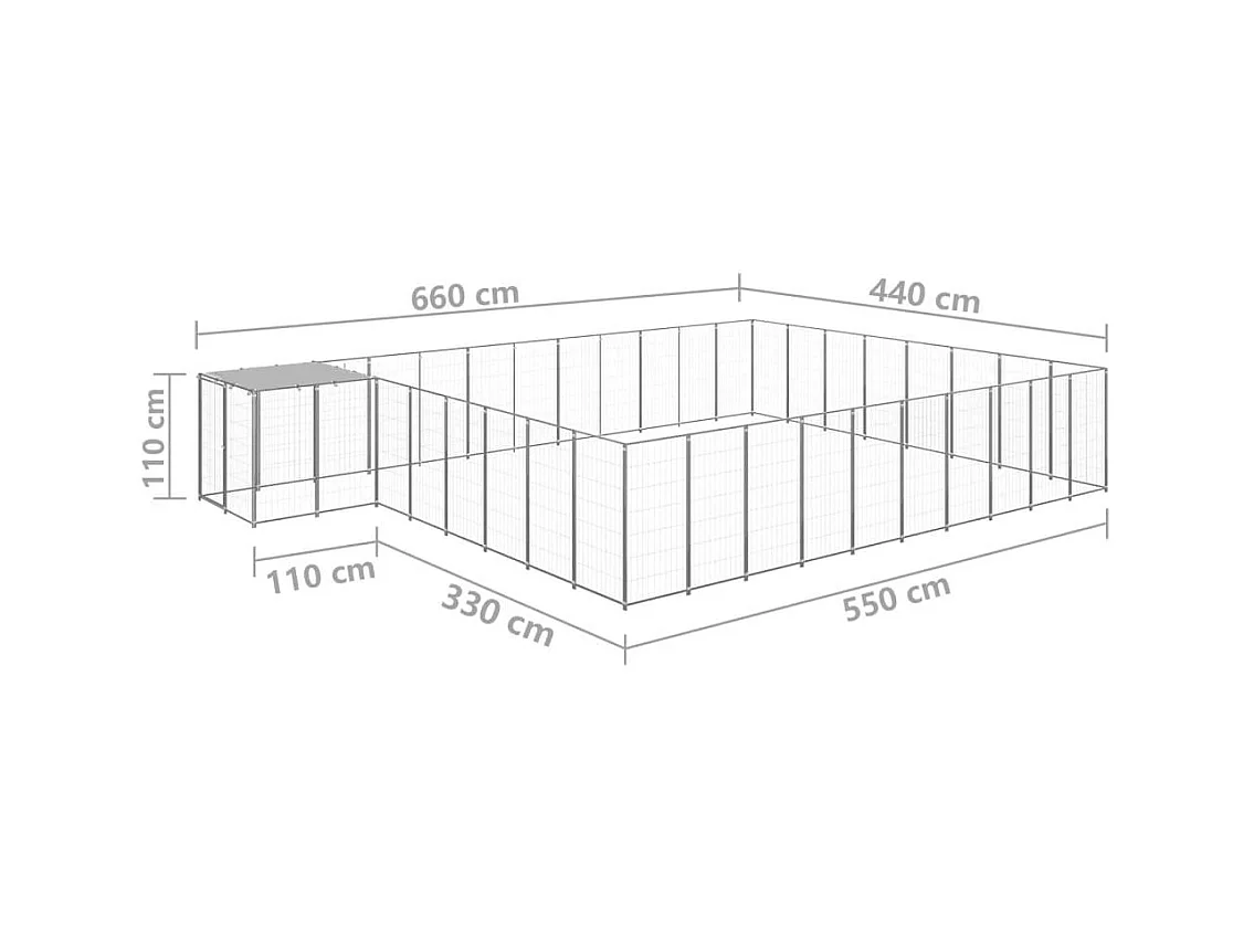 Chenil extérieur cage enclos argenté 600 x 440 x 110 cm 02_0000259