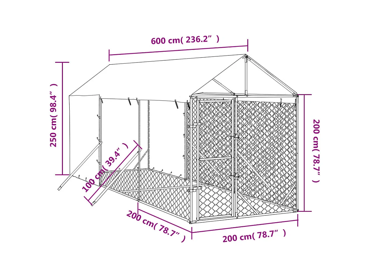Chenil cage enclos pac argenté 2 x 6 x 45414 cm 02_0041897
