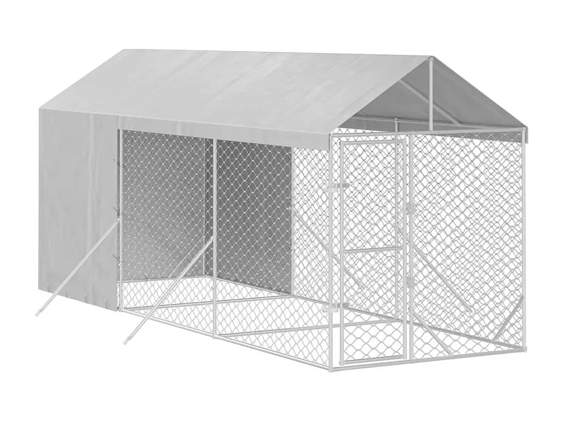 Jaula para perrera exterior para perros con techo plateado 2 x 6 x 2,5 m Plata 02_0041897