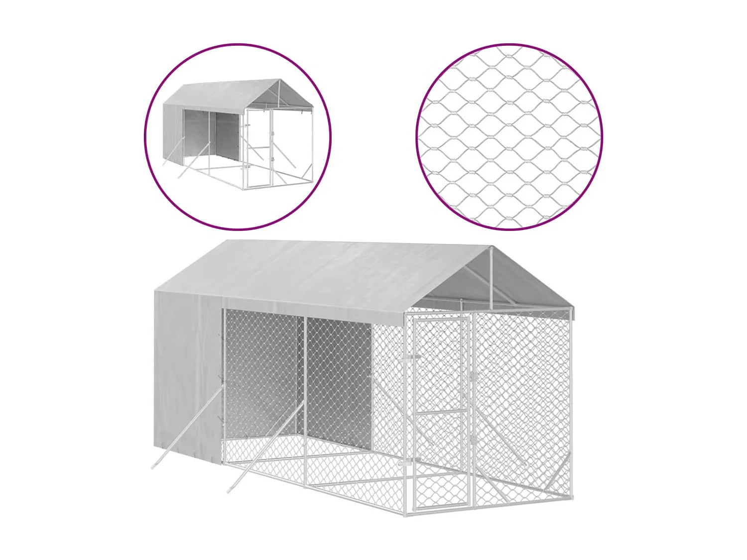 Jaula para perrera exterior para perros con techo plateado 2 x 6 x 2,5 m Plata 02_0041897