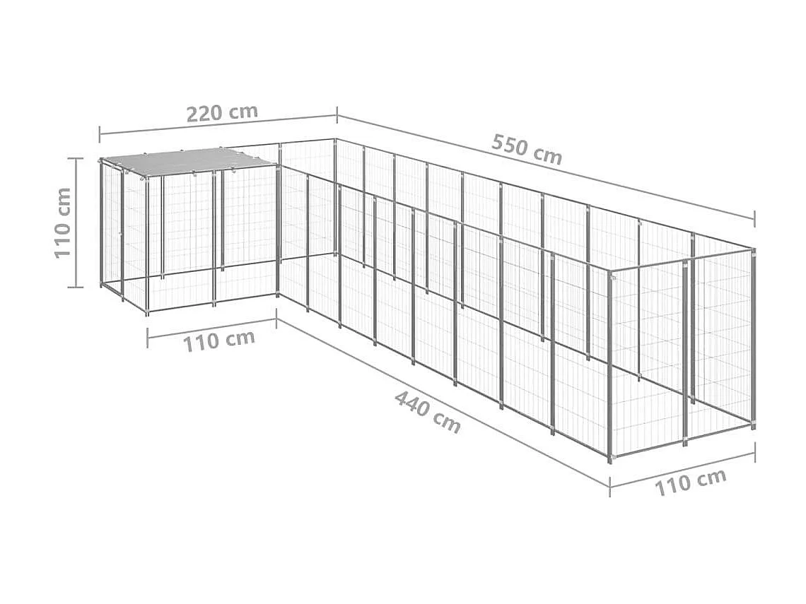 Chenil extérieur cage enclos argenté 220 x 550 x 110 cm 02_0000298