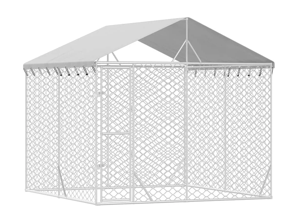 Jaula para perrera exterior para perros con techo plateado 3 x 3 x 2,5 m Plata 02_0041899