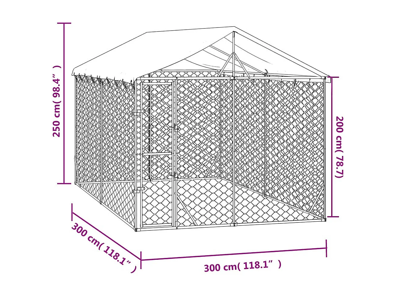 Jaula para perrera exterior para perros con techo plateado 3 x 3 x 2,5 m Plata 02_0041899