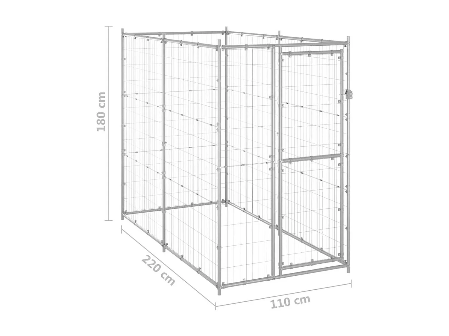 Cuccia da esterno gabbia recinto per animali box per cani da esterno in acciaio zincato 110 x 220 x 180 cm 02_0000469