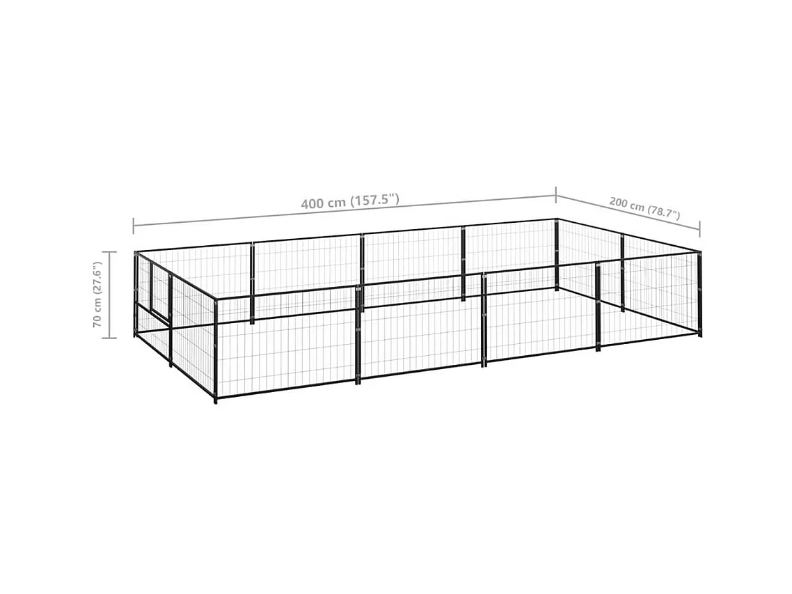 Chenil extérieur cage enclos noire 400 x 200 x 70 cm 02_0000557