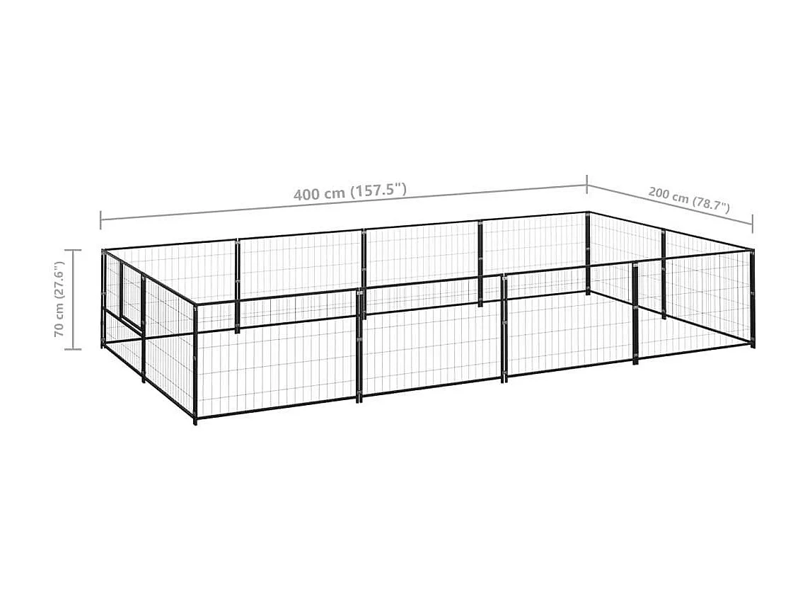Cuccia da esterno gabbia per cani parco animali nero 8 m² acciaio 02_0000557
