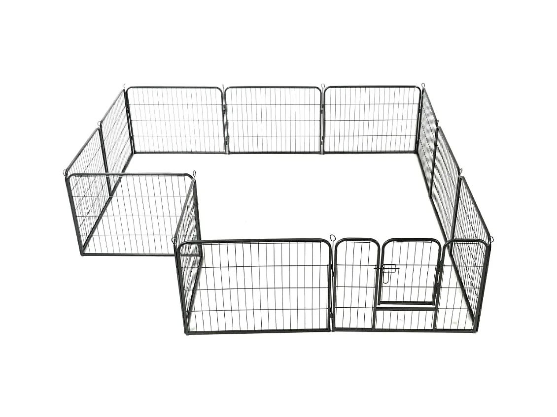 Parco per cani 12 pannelli in acciaio 80 x 60 cm nero 02_0000565