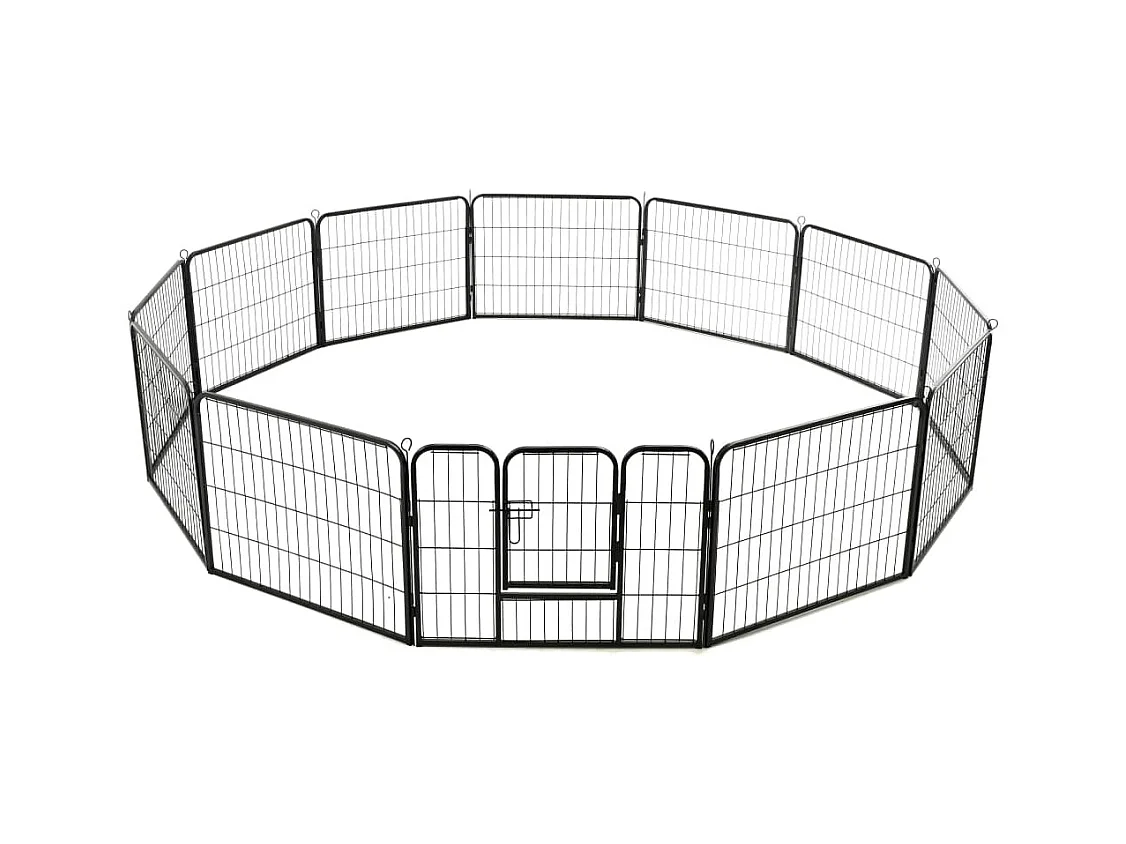 Parco per cani 12 pannelli in acciaio 80 x 60 cm nero 02_0000565