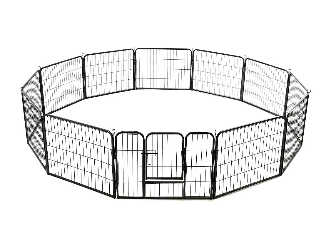 Parco per cani 12 pannelli in acciaio 80 x 60 cm nero 02_0000565