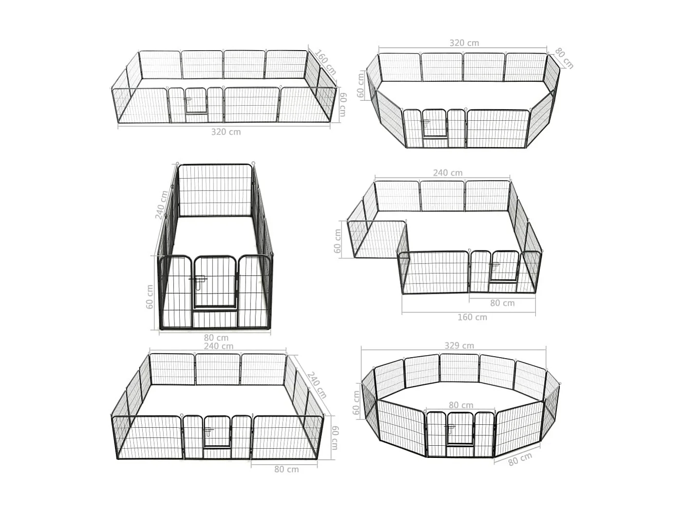 Parco per cani 12 pannelli in acciaio 80 x 60 cm nero 02_0000565