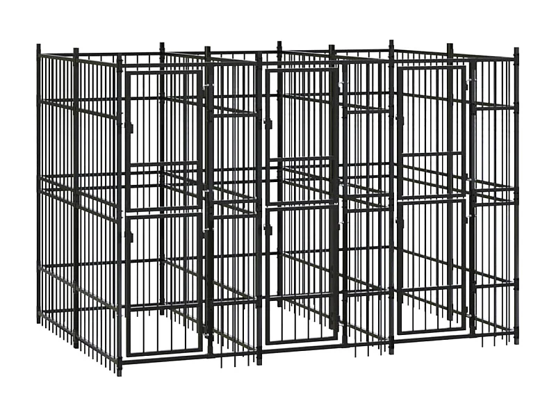Gabbia per cuccia recinto per animali da esterno per cani in acciaio 5,53 m² nero 02_0041857