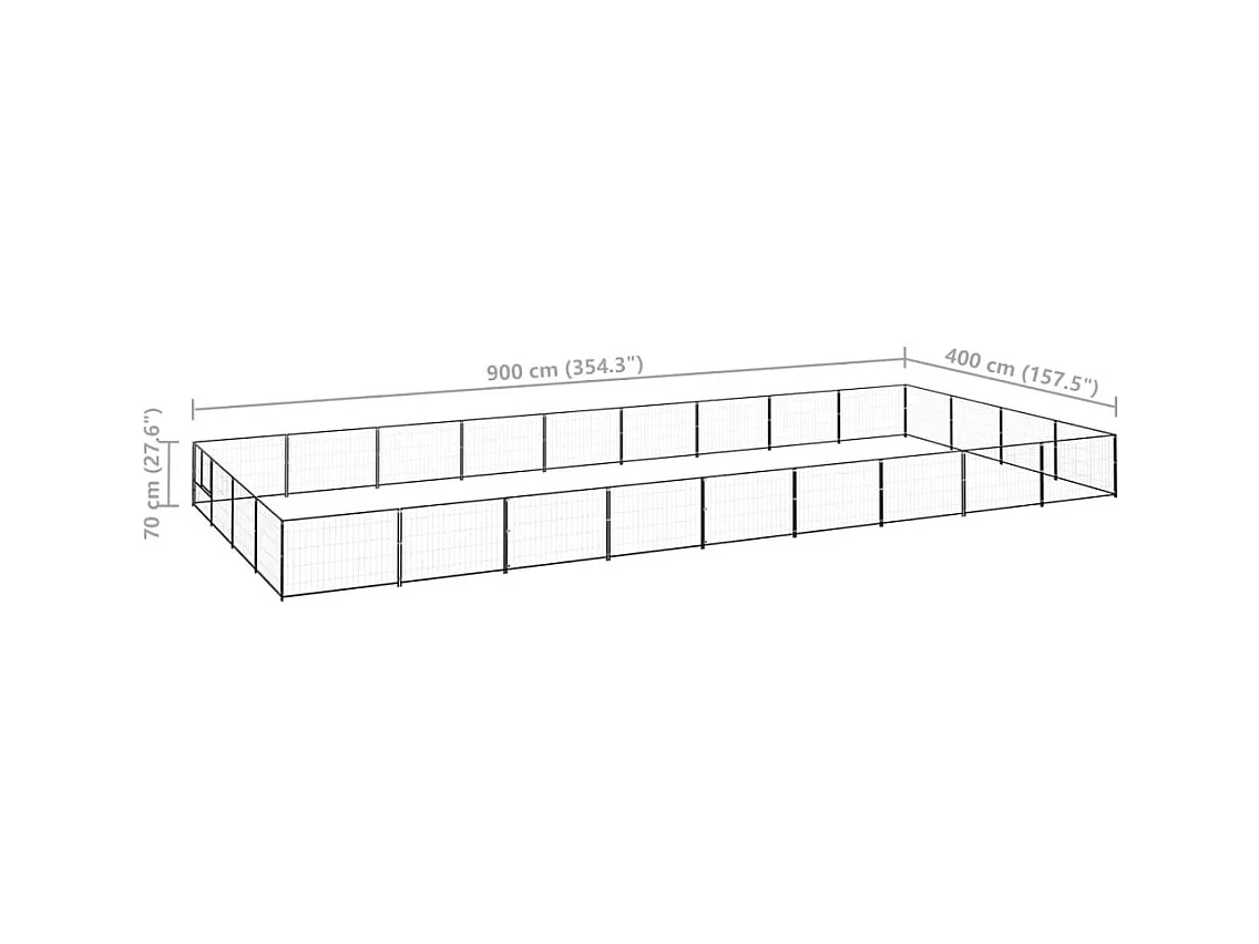 Chenil extérieur cage enclos noire 900 x 400 x 70 cm 02_0000527