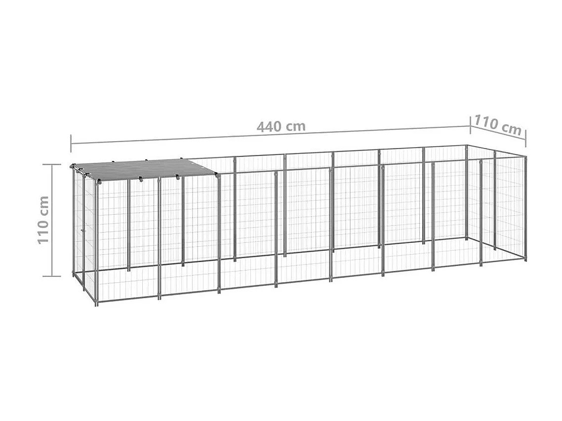 Chenil extérieur cage enclos argenté 440 x 110 x 110 cm 02_0000277