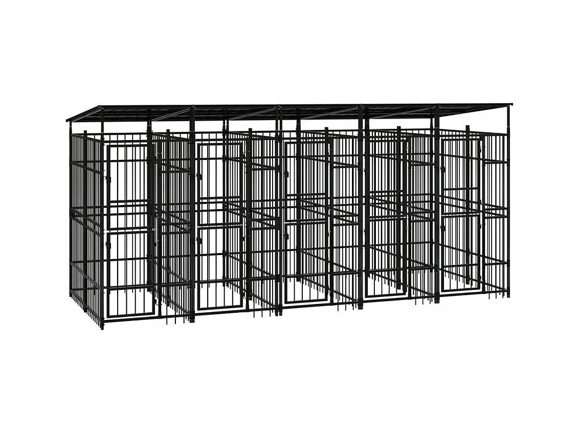Cuccia gabbia per animali da esterno pac con tetto per cani in acciaio 9,22 m² nero 02_0041772