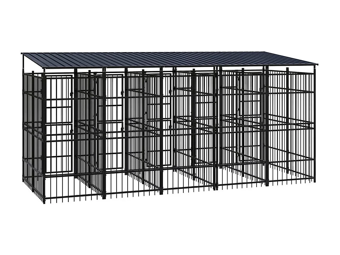 Cuccia gabbia per animali da esterno pac con tetto per cani in acciaio 9,22 m² nero 02_0041772