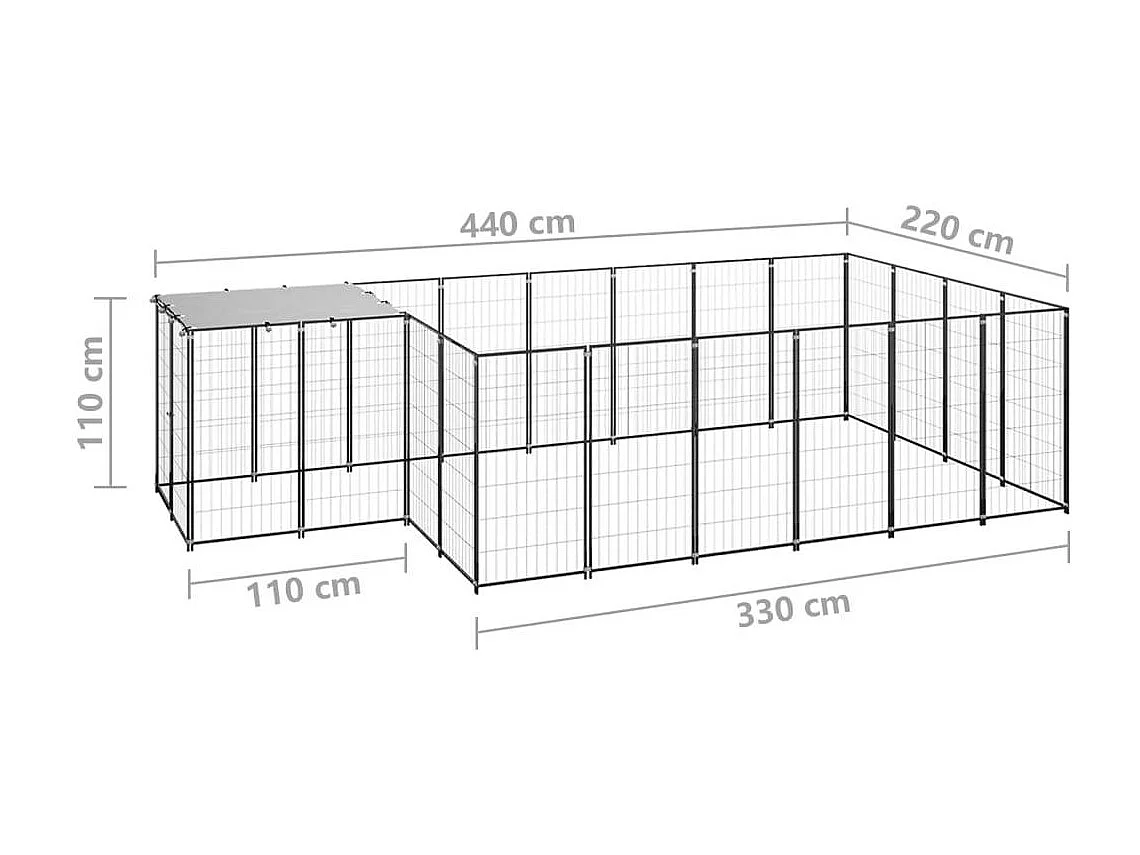 Chenil extérieur cage enclos noire 440 x 220 x 110 cm 02_0000558