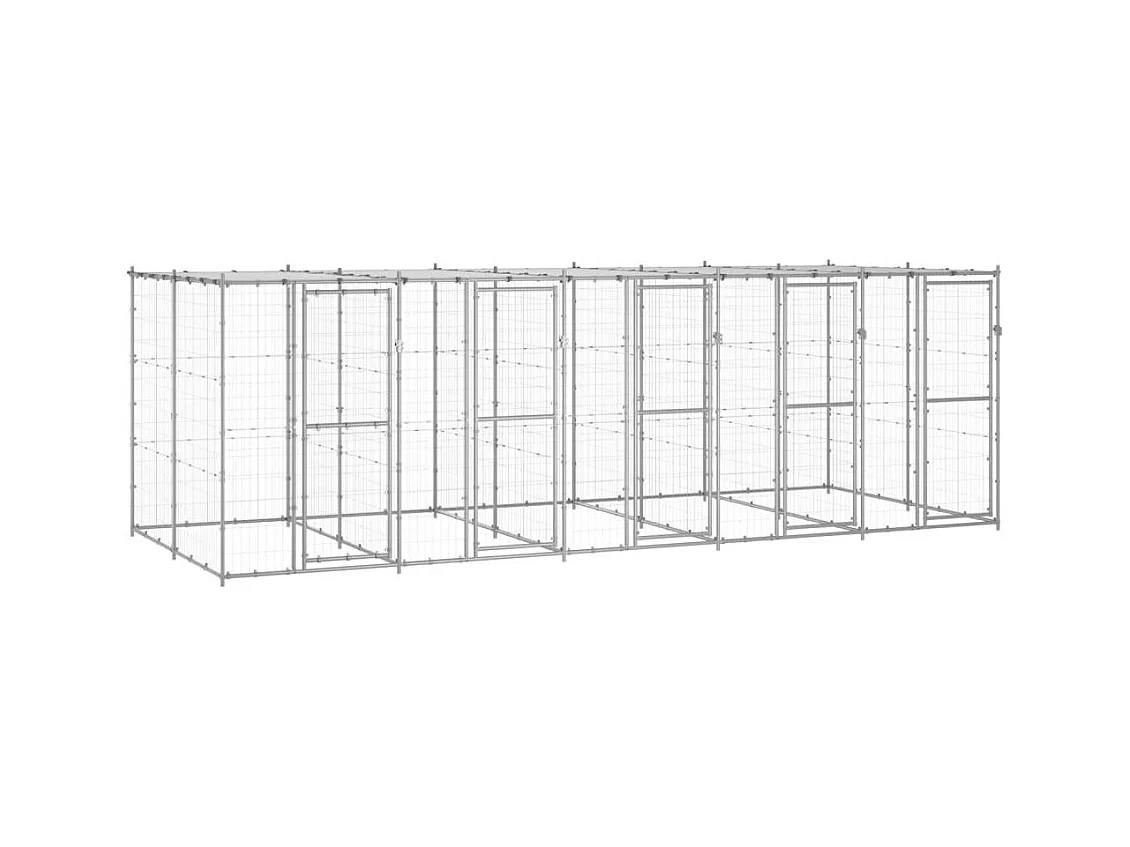Jaula para caseta de exterior, parque para animales, perro de exterior de acero galvanizado con techo 12,1 m² 02_0000432
