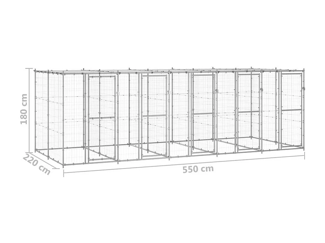 Jaula para caseta de exterior, parque para animales, perro de exterior de acero galvanizado con techo 12,1 m² 02_0000432