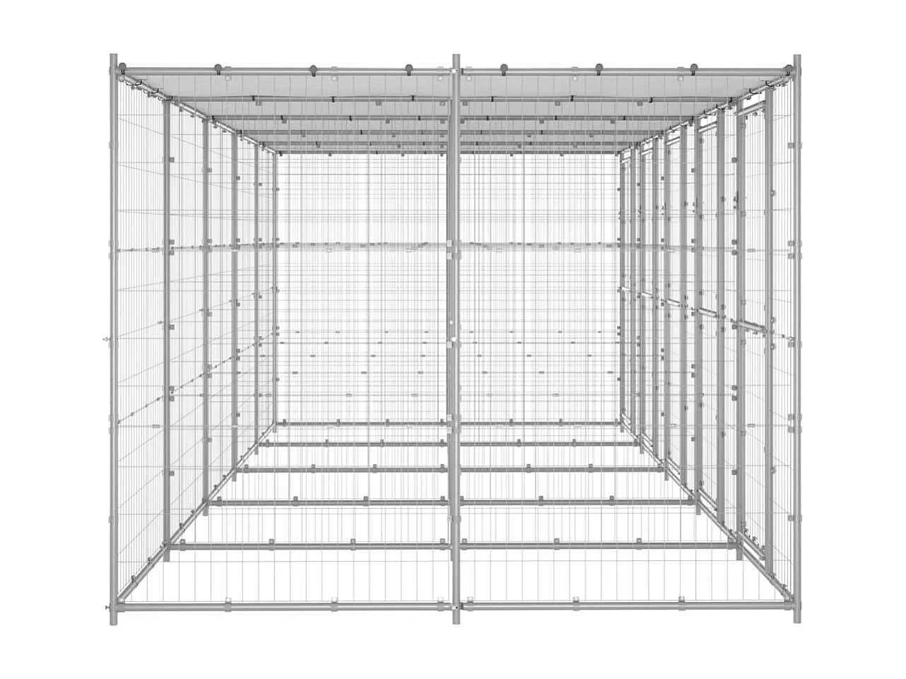 Jaula para caseta de exterior, parque para animales, perro de exterior de acero galvanizado con techo 12,1 m² 02_0000432