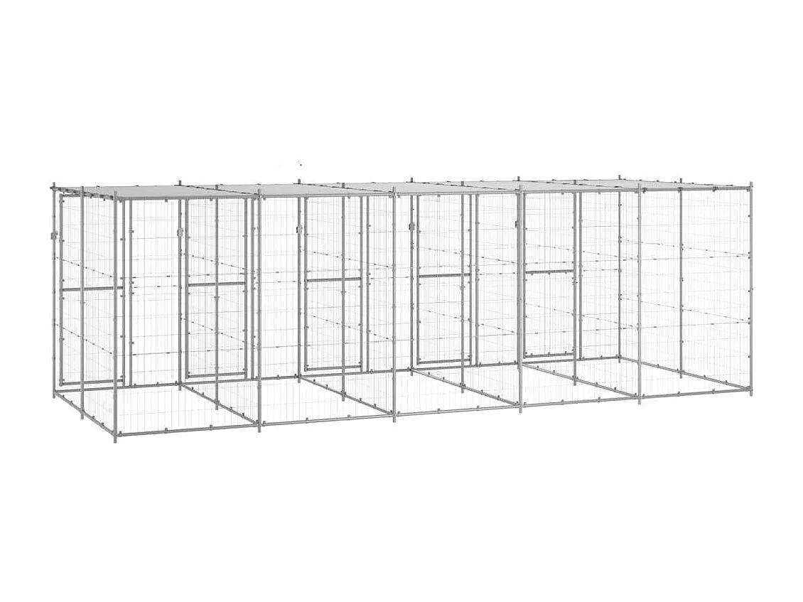Jaula para caseta de exterior, parque para animales, perro de exterior de acero galvanizado con techo 12,1 m² 02_0000432