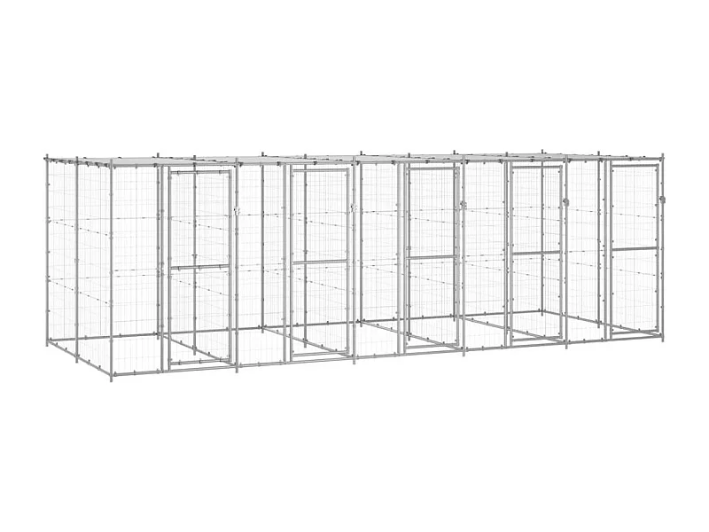 Jaula para caseta de exterior, parque para animales, perro de exterior de acero galvanizado con techo 12,1 m² 02_0000432