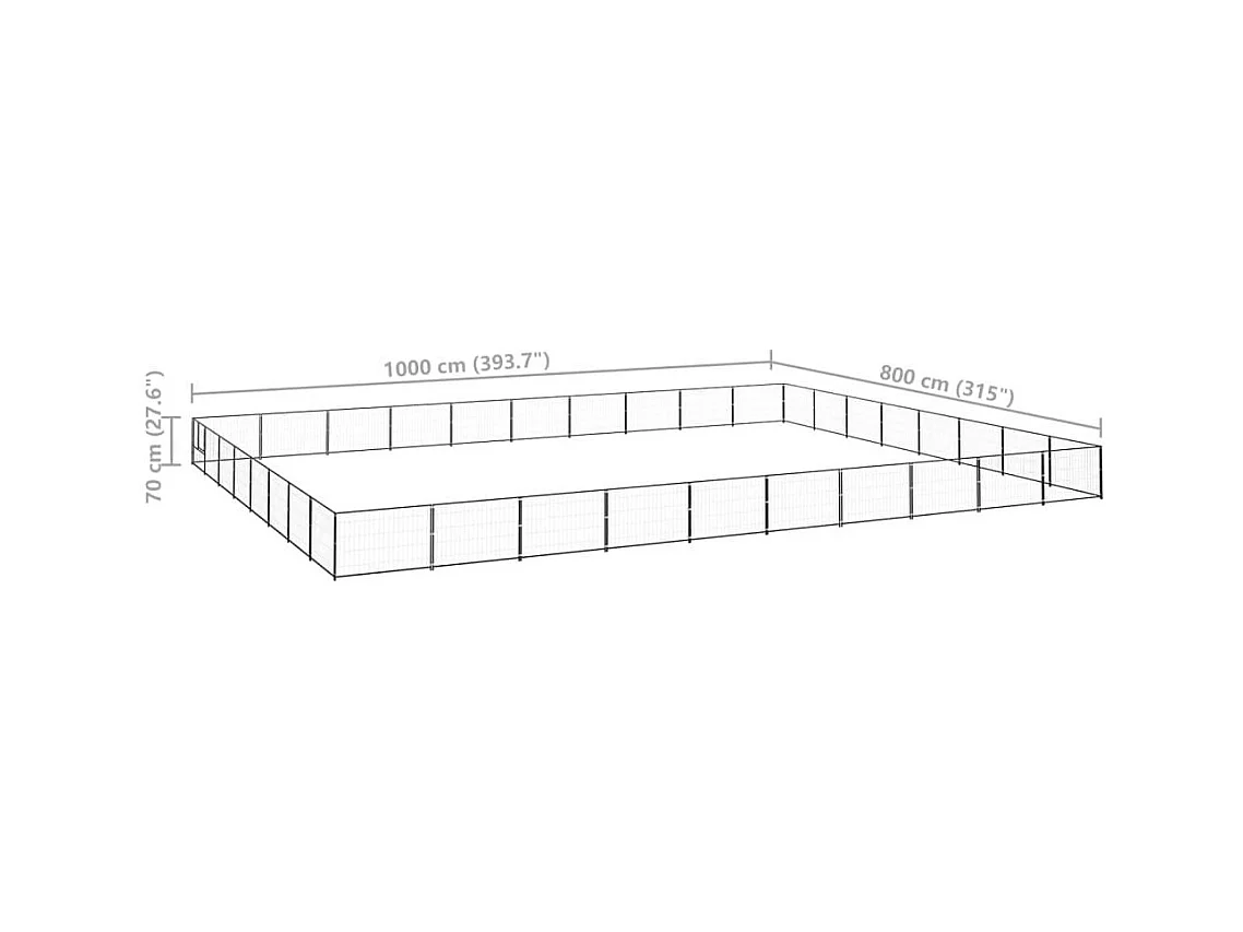 Chenil extérieur cage enclos noire 1000 x 800 x 70 cm 02_0000560