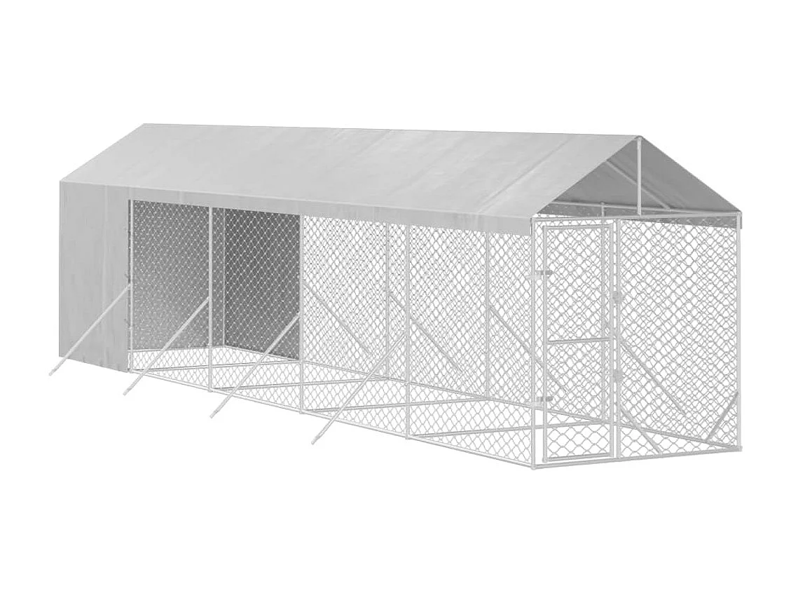 Canil/gaiola/recinto/pacote para animais de exterior com telhado prateado 2 x 10 x 2,5 m Prata 02_0041894