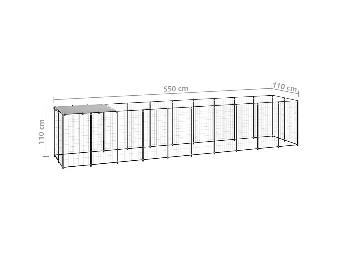 Chenil extérieur cage enclos noire 550 x 110 x 110 cm 02_0000546